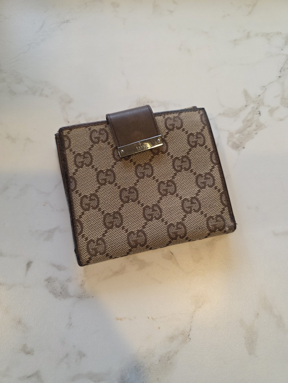 Vintage Gucci GG Supreme Canvas Bifold Wallet Brown Leather